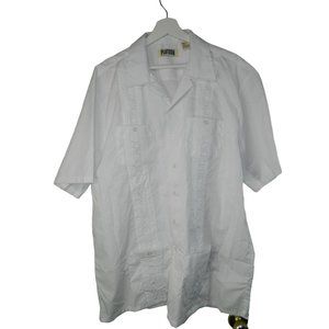 Guayabera Short Sleeve Shirt Men 2XL Platoon White 4 Pocket Mexican Cuban Design